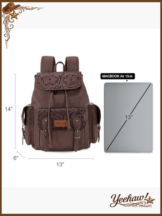 Western Floral Tooled Backpack Purse Laptop Travel Bag Adjustable Straps main image 5